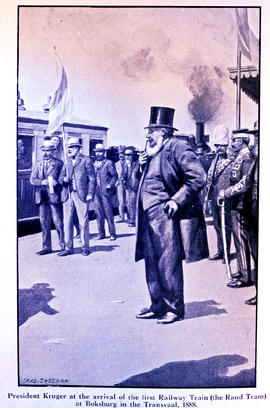 Johannesburg, 1888. President SJP Kruger at the first arrival of Rand Tram at Boksburg. SEE N6587...