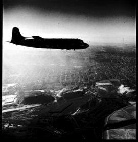 Johannesburg, circa 1946. SAA Skymaster Douglas DC-4 ZS-AUB 'Outeniqua' in flight. (Jorgensen)