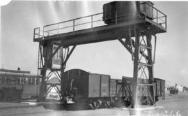 Karibib, South-West Africa, 1914/15. Locomotive ash pit, with overhead travelling crane and SAR b...