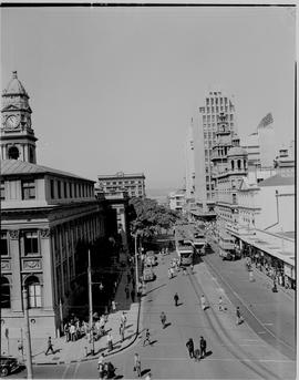 Durban, 1946. Street scene with trams.