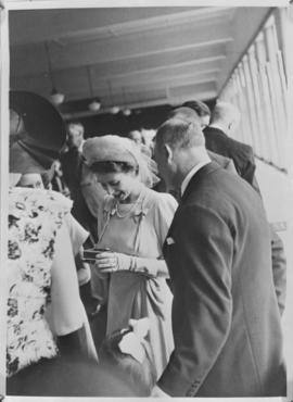 Kimberley, 18 April 1947. Princess Elizabeth admiring diamond at De Beers.