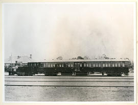 Pretoria. Locomotive with passenger coach at Irene Station.