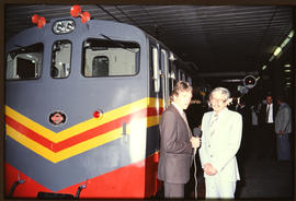 Minister Hendrik Schoeman being interviewed at Metroblitz train.