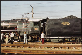 Pietersburg, 1983. Two SAR steam locomotives including SAR Class 15F No 2932 with headboard 'Fare...