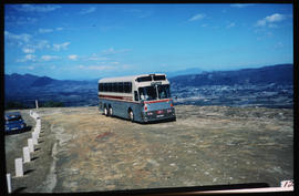 Paarl district, 1972. SAR Silver Eagle tour bus at lookout point in Du Toitskloof pass.