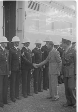 Breede River, 19 April 1947. Royal Family taking leave of the Royal Train staff at the final stag...