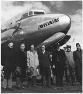 Group of men posing at SAA Douglas DC-4 ZS-AUA 'Tafelberg'.