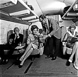 "1970. SAA Boeing 707 interior. Cabin service."