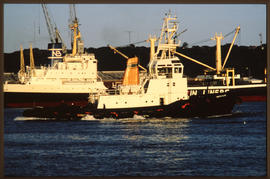 Durban, 1989. SAR tug 'Coenie de Villilers' at work in Durban Harbour.