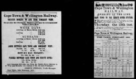 10 February 1862. Photograph of the timetable of the Cape Town - Wellington railway, taken at a R...