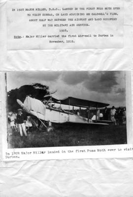 Durban, 1928. First de Havilland Moth to visit Durban, flown by Major Allister Mackintosh Miller....