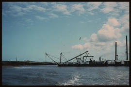 Richards Bay, 1975. Dredgers operating in Richards Bay Harbour. [D Dannhauser]