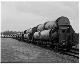 Vereeniging, May 1946. Train loaded with large pipes.