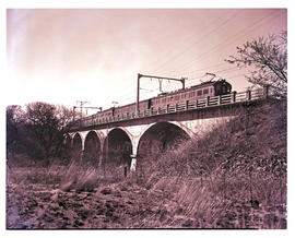 Pretoria district, 1951. SAR Class EMU with passenger train to Johannesburg.