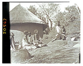 Northern Transvaal, 1946. Bavenda women and children in front of hut.