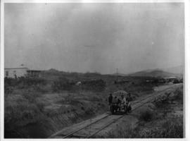 Circa 1902. Construction Durban - Mtubatuba: Workers on trolley at Inyoni station. (Album on Zulu...