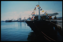 Durban, March 1978. Ship at Durban Harbour container terminal. [D Farrell]