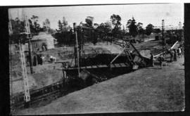 Circa 1925. Derailment and collapsed gantry in station. (Album on Natal electrification)