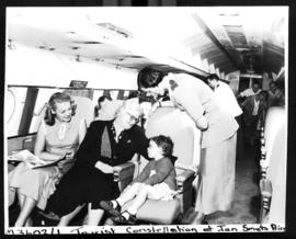 Johannesburg, March 1954. Jan Smuts Airport. Lockheed Constellation interior. Hostess.