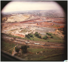 Johannesburg, November 1974. Aerial view of suburban train with Geldenhuys interchange in the bac...