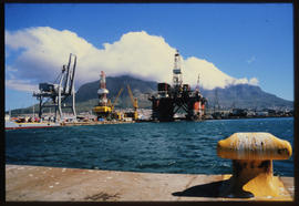 Cape Town, 1990. Gas/oil platform in Table Bay Harbour.