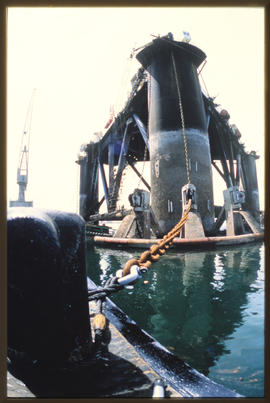Cape Town, November 1986. Oil platform in Table Bay Harbour. [D Dannhauser]