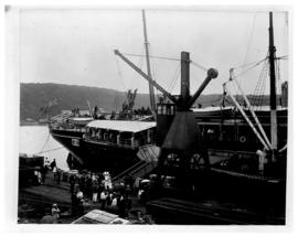 Durban, circa 1901. Ship at quayside. (Durban Harbour album of CBP Lewis)