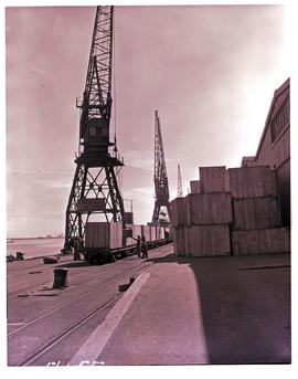 "Port Elizabeth, 1950. Loading cranes in Port Elizabeth harbour."