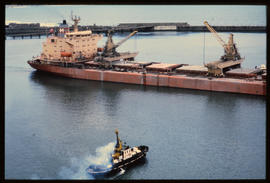 Port Elizabeth, April 1979. Iron ore carrier in turning basin in Port Elizabeth Harbour. [Jan Hoek]