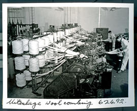 "Uitenhage, 1954. Wool combing at textile factory."