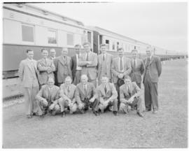 Rhodesia, April 1947. Railway staff in front of post office carriage R27 of the Pilot Train.
