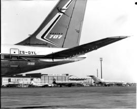 Johannesburg, 1967. Jan Smuts airport. SAA Boeing 707 ZS-DYL 'Bloemfontein' and de Havilland DH.1...