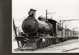 Cape Town. SAR Class 6 locomotive marshalling train No 38 in yard.