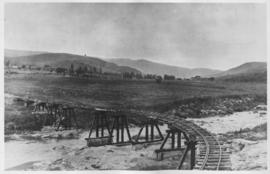 Elandshoek narrow gauge forest railway, circa 1926. Railway bridge with temporary repairs.