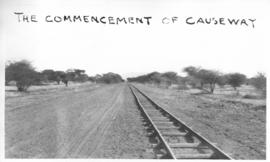 Naboomspruit district, circa 1924. The roadrail track at the beginning of the causeway over the N...