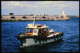 East London, March 1986. Pilot boat 'Bokmakierie' in Buffalo Harbour. [T Robberts]
