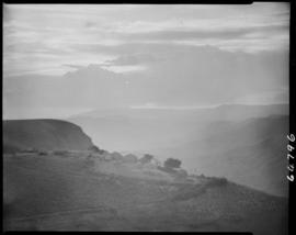 Zululand, 1956. Small kraal on edge pf gorge.