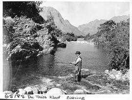 Paarl district, 1956. Trout fishing in the Smalblaar River in Du Toitskloof.