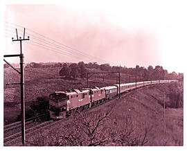 Johannesburg district, 1973. Two SAR Class 6E1 Srs 3 with Blue Train with no headboard on test at...