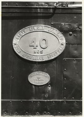 Name plate of SAR Class NG5, No 40, ex German South-West Africa.