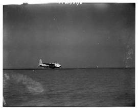 Vaal Dam, circa 1948. BOAC Solent flying boat G-AKCR 'Saint Andrew'. Aircraft just before touchdown.