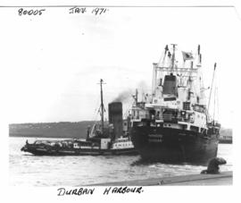 Durban, January 1971. Harbour tug 'Nahoon' in Durban Harbour.