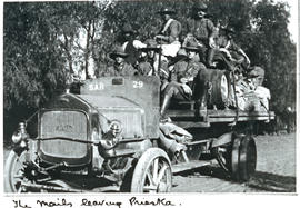 Prieska, circa 1915. SAR Albion truck No 29 with mail bags and soldiers leaving Prieska during Wo...