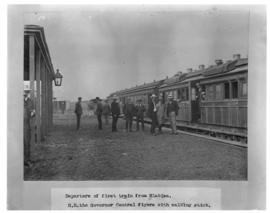 Circa 1902. Construction Durban - Mtubatuba: Departure of first train from Hlabisa station, Gover...