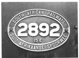 SAR Class 15E No 2892. Nameplate.