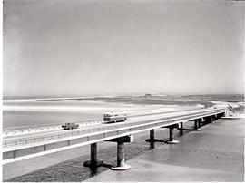 Port Elizabeth, 1966. SAR Leyland motor coach on Settler's Bridge over Swartkops River.