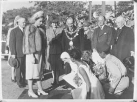 Princess Elizabeth receiving homage from young people.