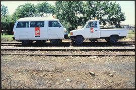 Pretoria, March 1990. SAR Transtrotter and SAR Transpect MK-1 rail vehicles at Koedoespoort. [Son...
