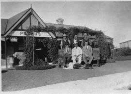 Petrusburg. Station staff of railway station Petrus (53 miles from Bloemfontein) posing before st...
