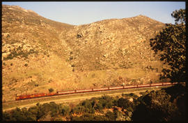Tulbagh district, 1984. SAR Class 5E1 Srs1 on 203down 'Trans-Karoo' passenger train in Tulbaghkloof.